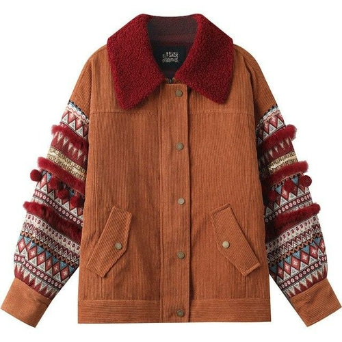 Bohemian Corduroy Single Breasted Casual Padded Jacket