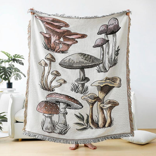 Bohemian Magic Mushroom Throw Blanket