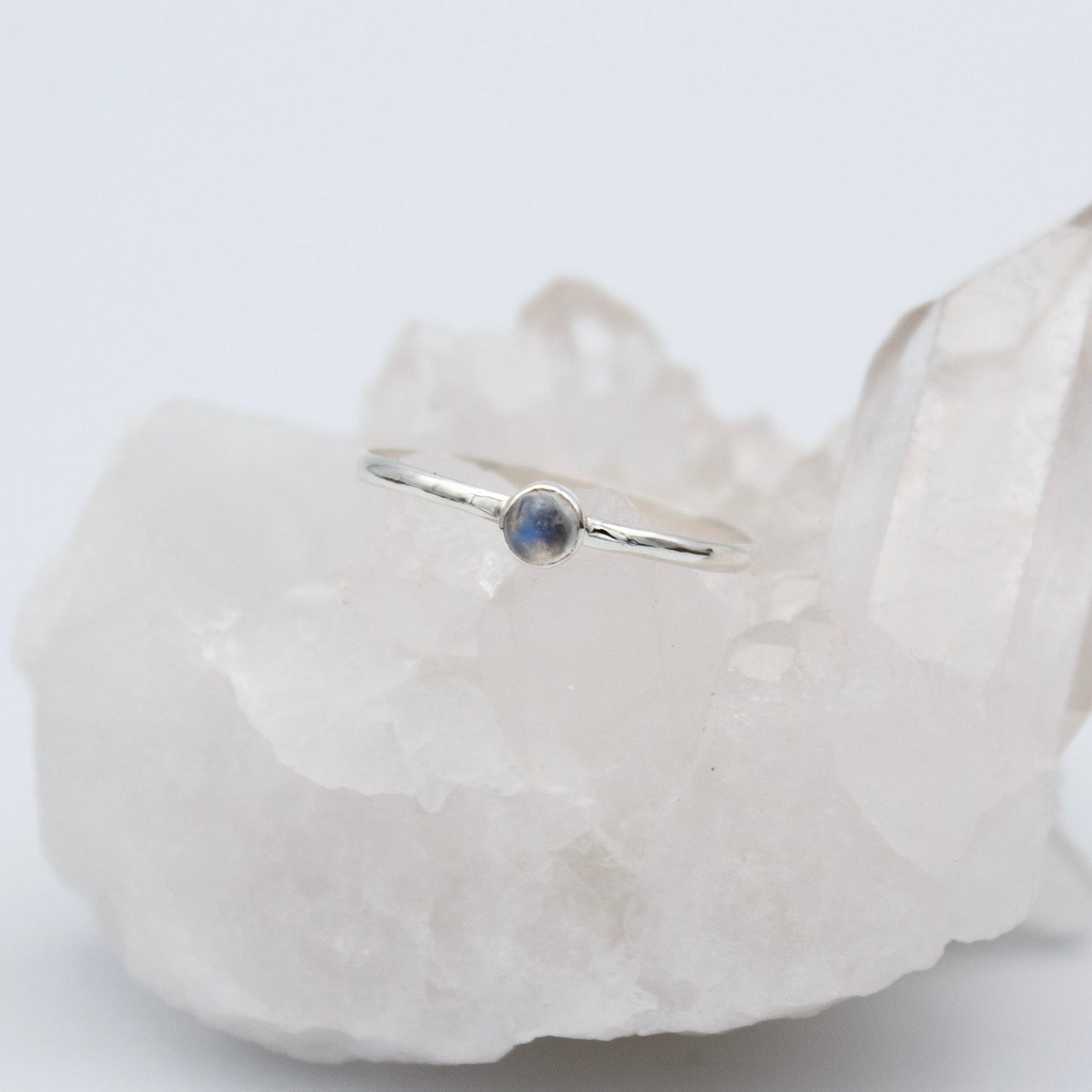 Dainty Rainbow Moonstone Bezel Ring