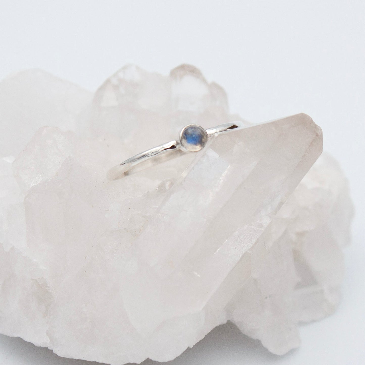 Dainty Rainbow Moonstone Bezel Ring