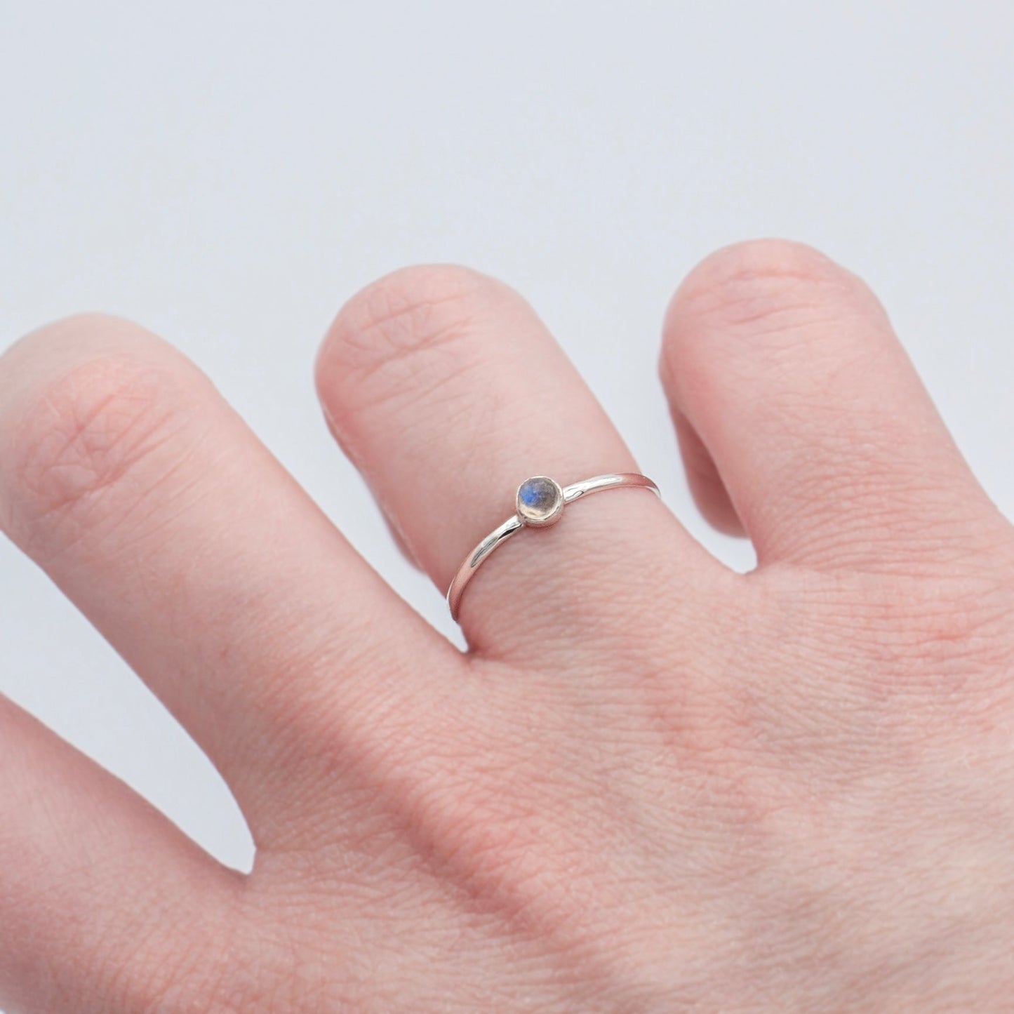 Dainty Rainbow Moonstone Bezel Ring