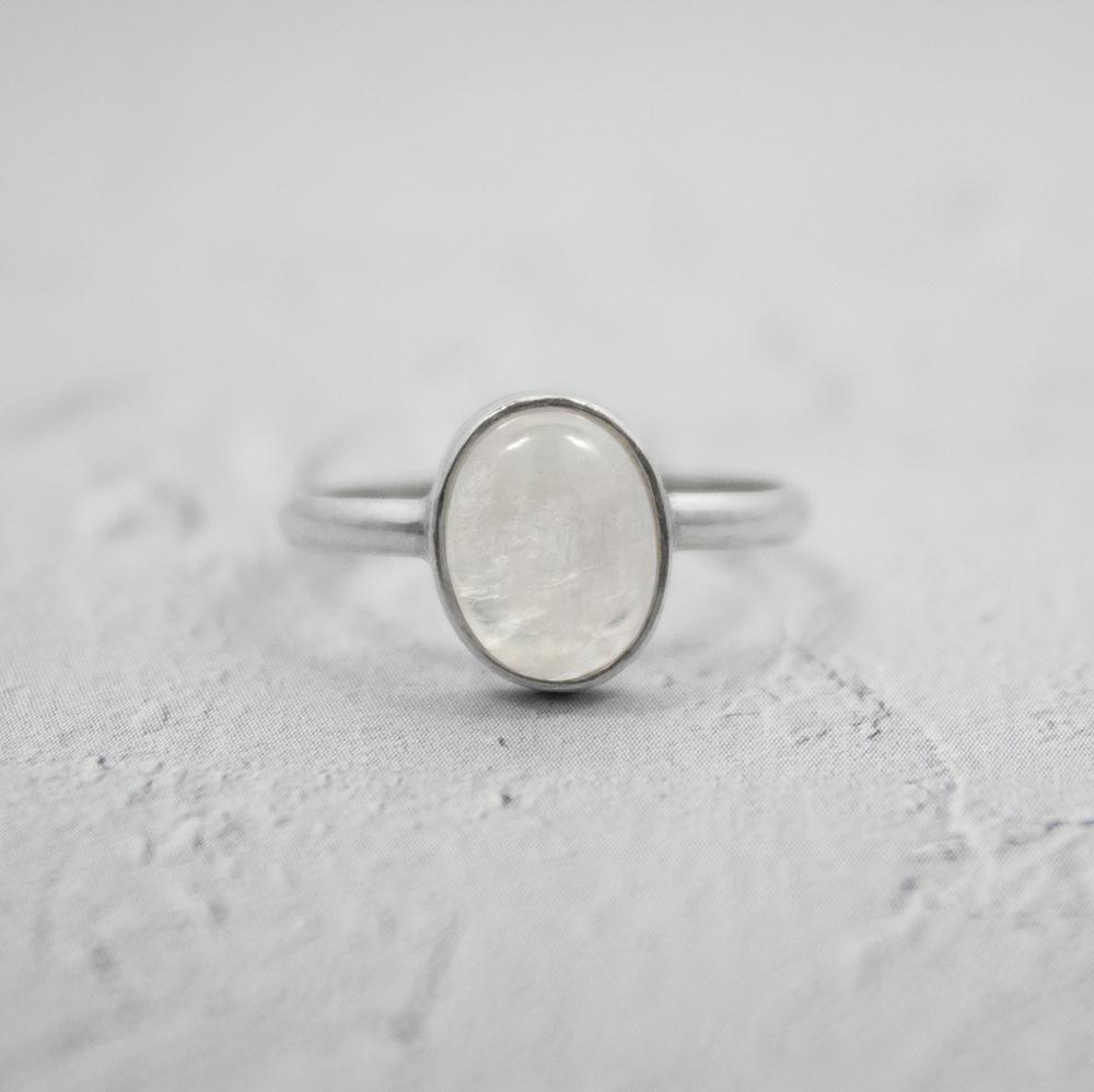 Rainbow Moonstone Open Bezel Ring