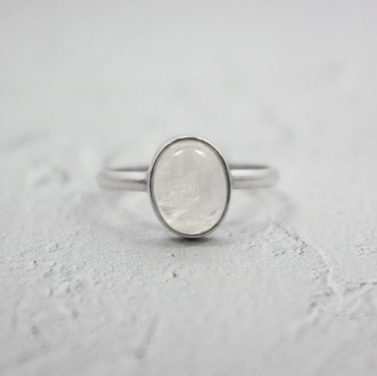 Rainbow Moonstone Open Bezel Ring