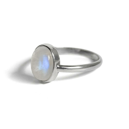 Rainbow Moonstone Open Bezel Ring