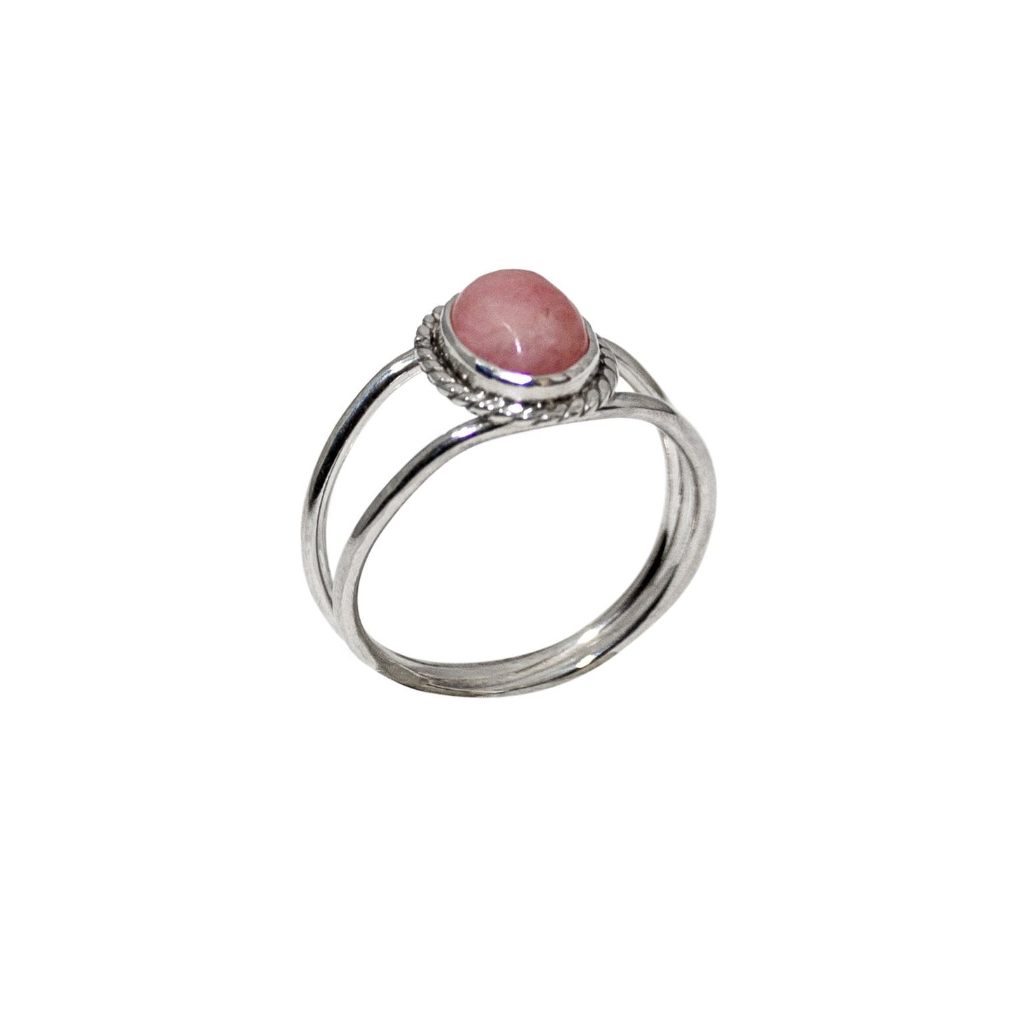 Pink Opal Oval Double Band Sterling Silver Ring