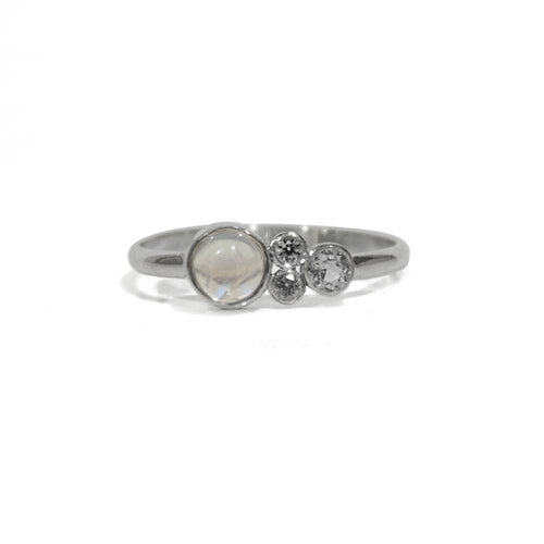 Rainbow Moonstone and Topaz Cluster Sterling Silver Ring