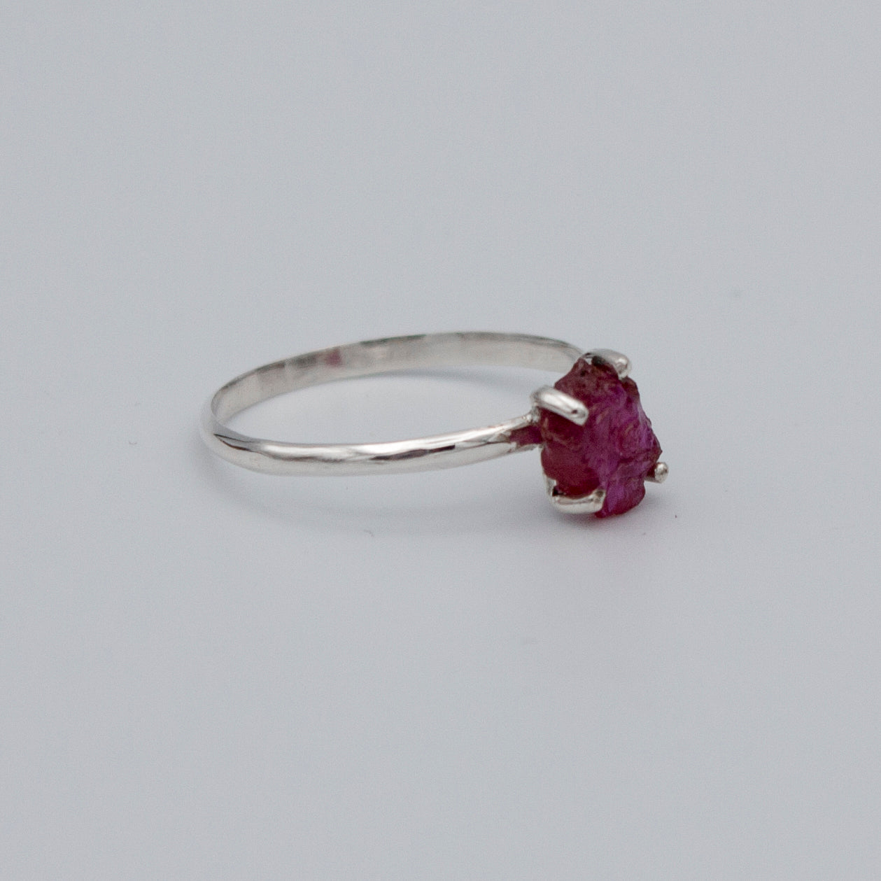 Raw Ruby Four Prong Sterling Silver Ring