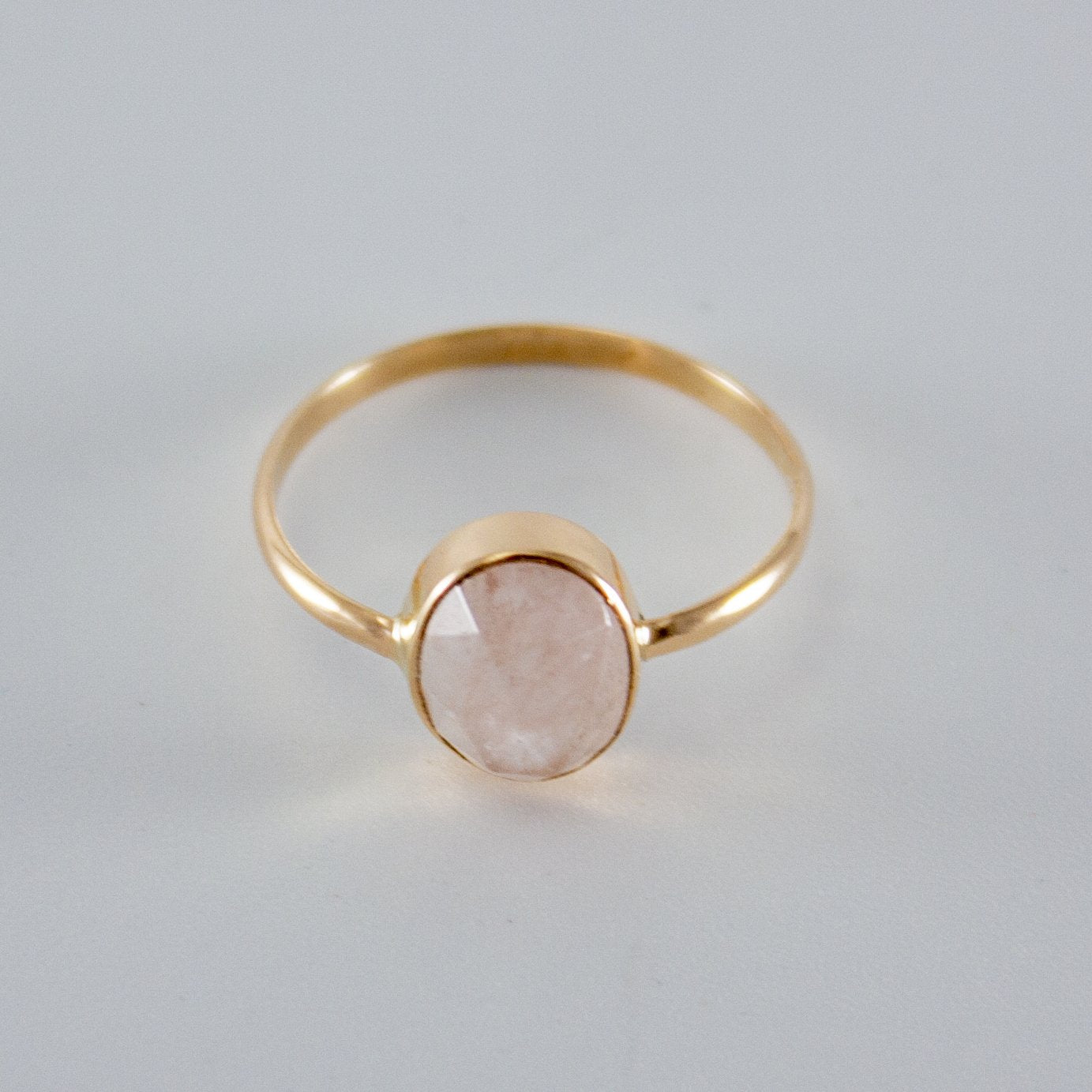 Rose Quartz Open Bezel 14k Gold Ring