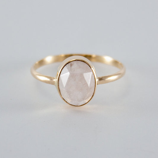 Rose Quartz Open Bezel 14k Gold Ring