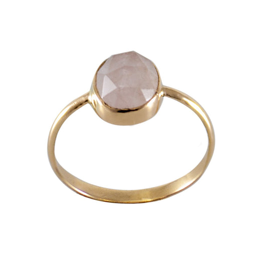 Rose Quartz Open Bezel 14k Gold Ring