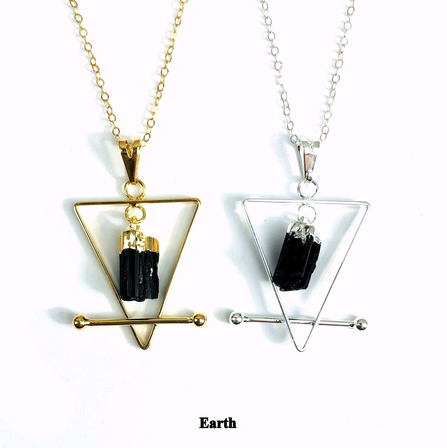 Black Tourmaline or Quartz Pendant Necklace