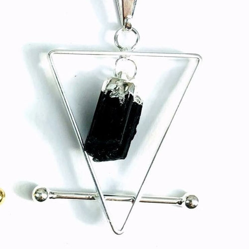 Black Tourmaline or Quartz Pendant Necklace