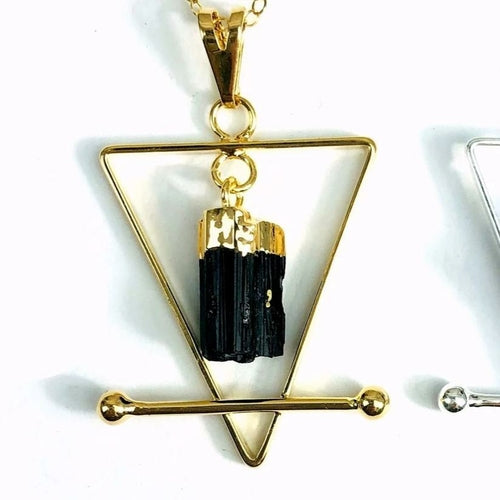 Black Tourmaline or Quartz Pendant Necklace