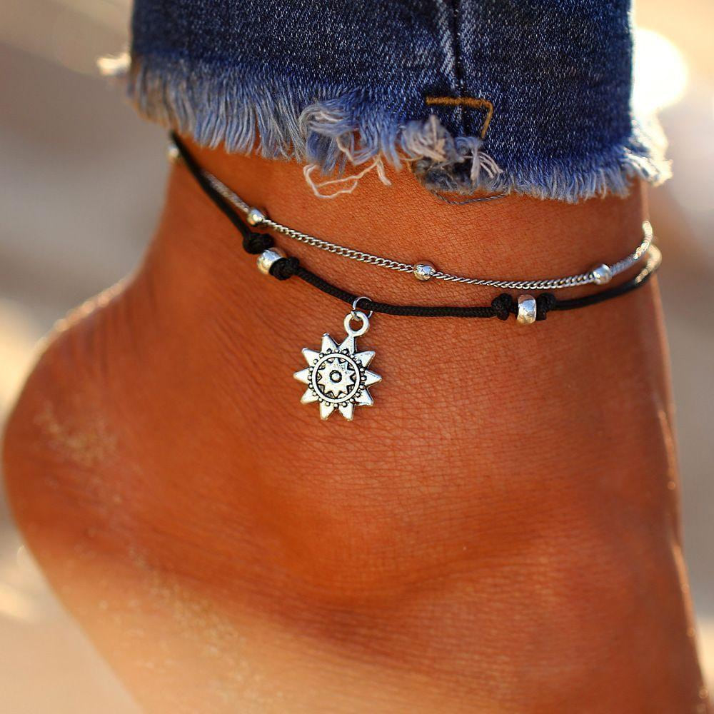 Vintage Boho Multi Layer Sun Ankle Bracelet