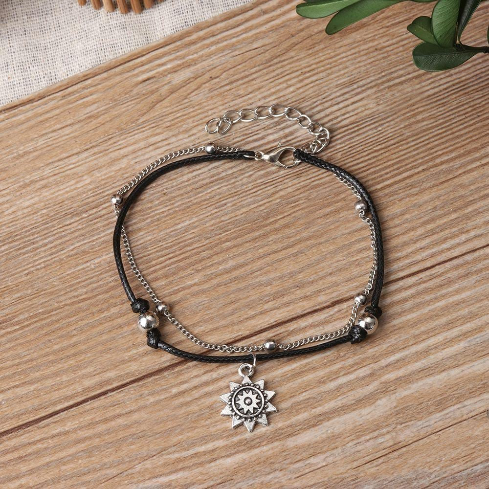 Vintage Boho Multi Layer Sun Ankle Bracelet