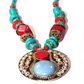 Turquoise & Red Coral Medallion Necklace